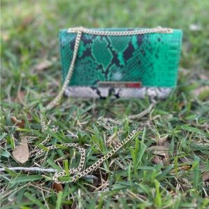 Green Snake Print Crossbody Bag